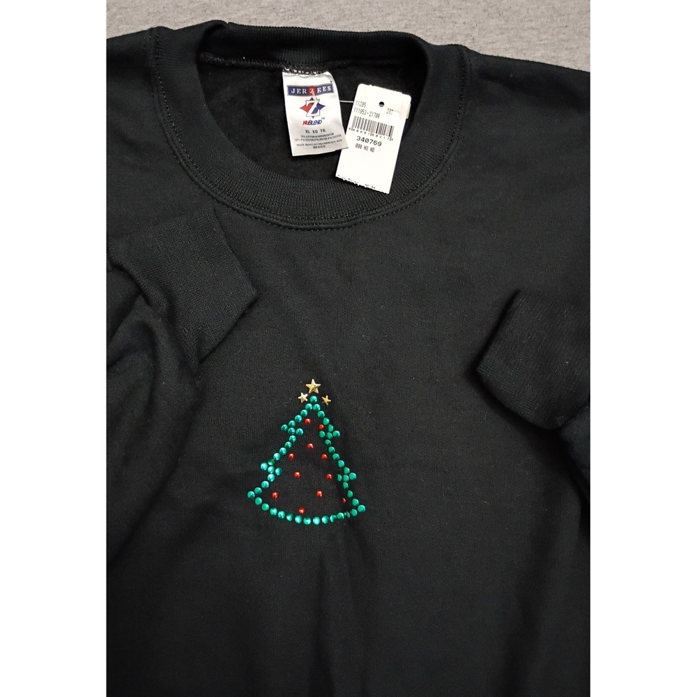 Jerzees NuBlend Black Rhinestone Christmas Tree Sweatshirt XL DSWT Holiday
